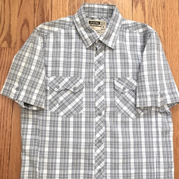 Machine Men’s Gray White Plaid Button Up Short Sleeve Causal Shirt - Picture 12 of 13